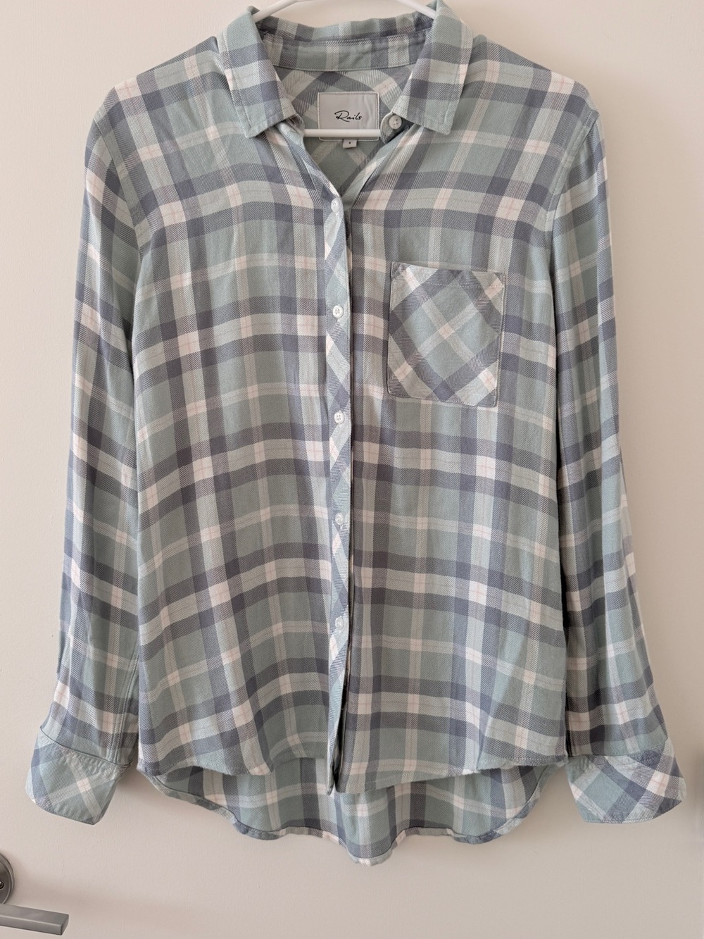 Rails Hunter Plaid Button Down Shirt S Sea Breeze Navy Peach Rayon